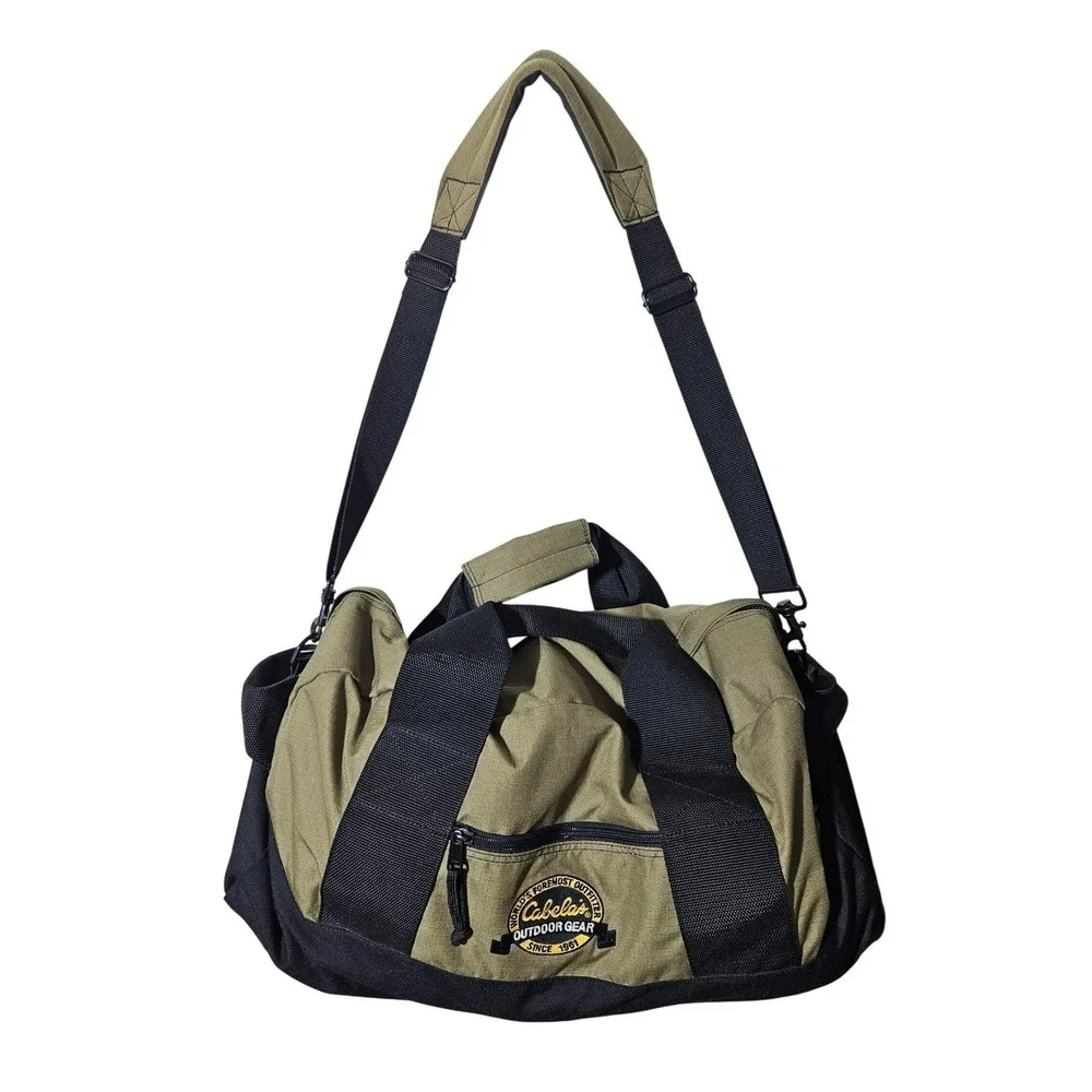 Vintage Cabelas Handled Fishing Hunting Ammunition Duffel Bag Pack Olive Green